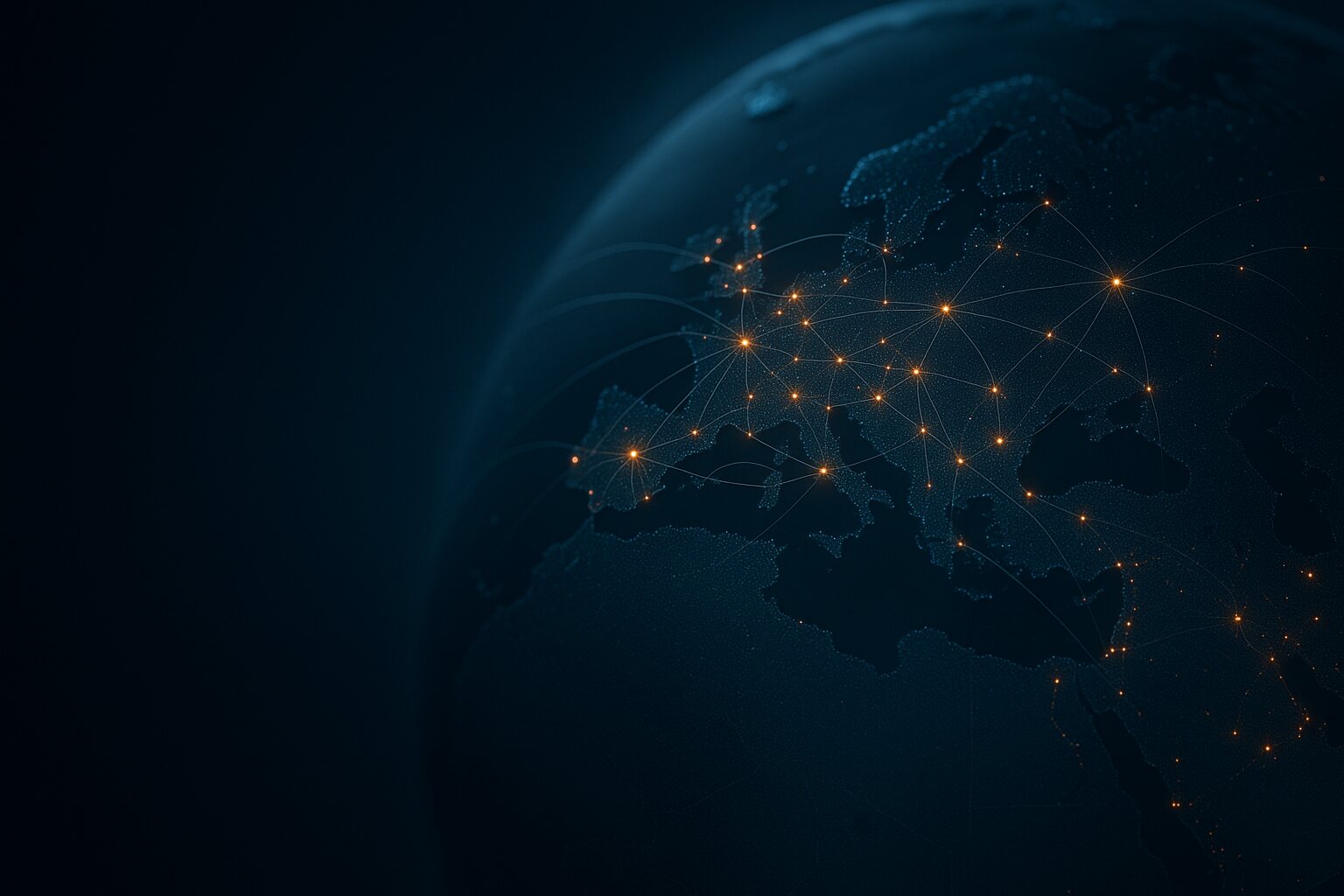 Stylised world map with connections between logistics hubs